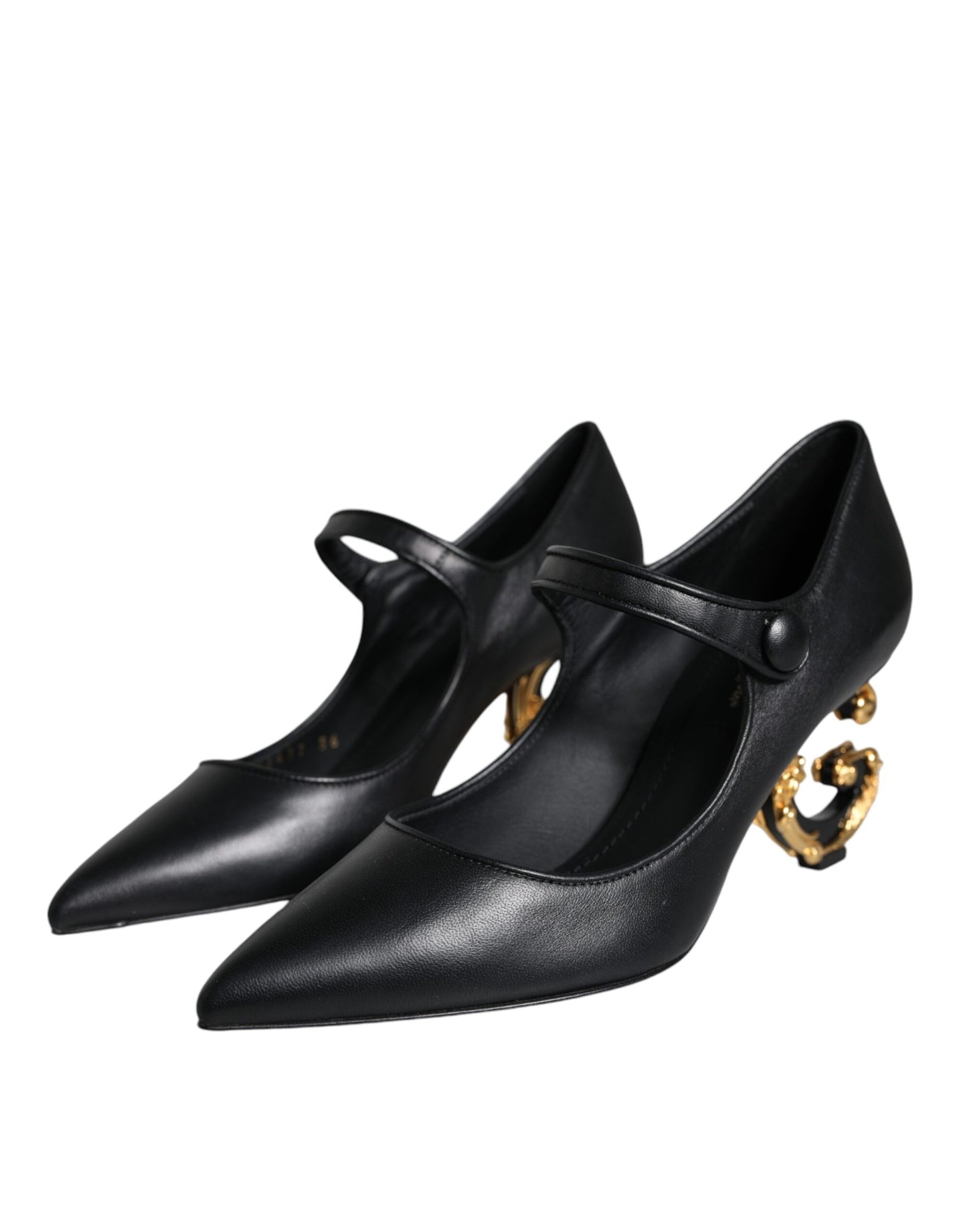 Black Leather Logo Heels Mary Janes Pumps Shoes-Dolce & Gabbana-LabelTerrace.com