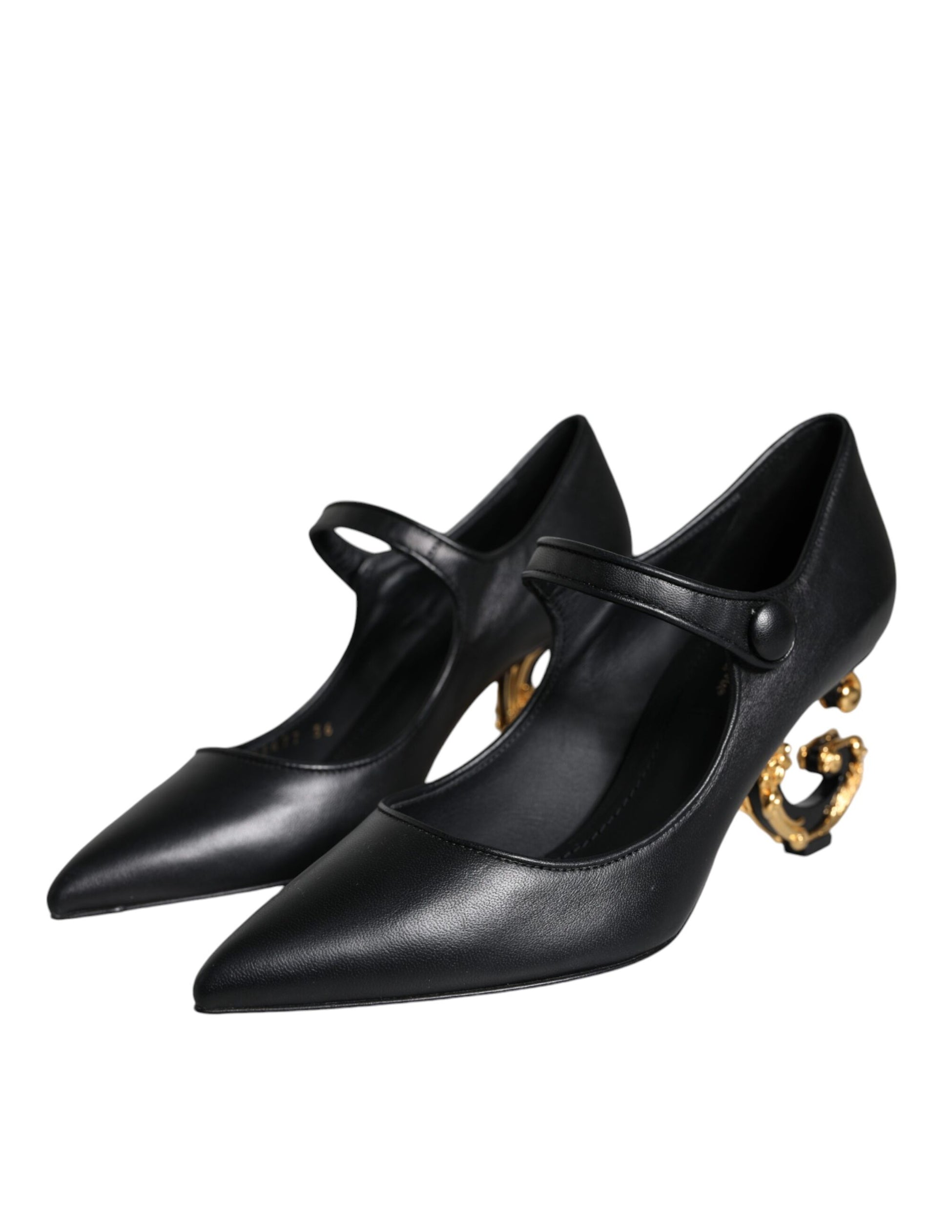Black Leather Logo Heels Mary Janes Pumps Shoes-Dolce & Gabbana-LabelTerrace.com