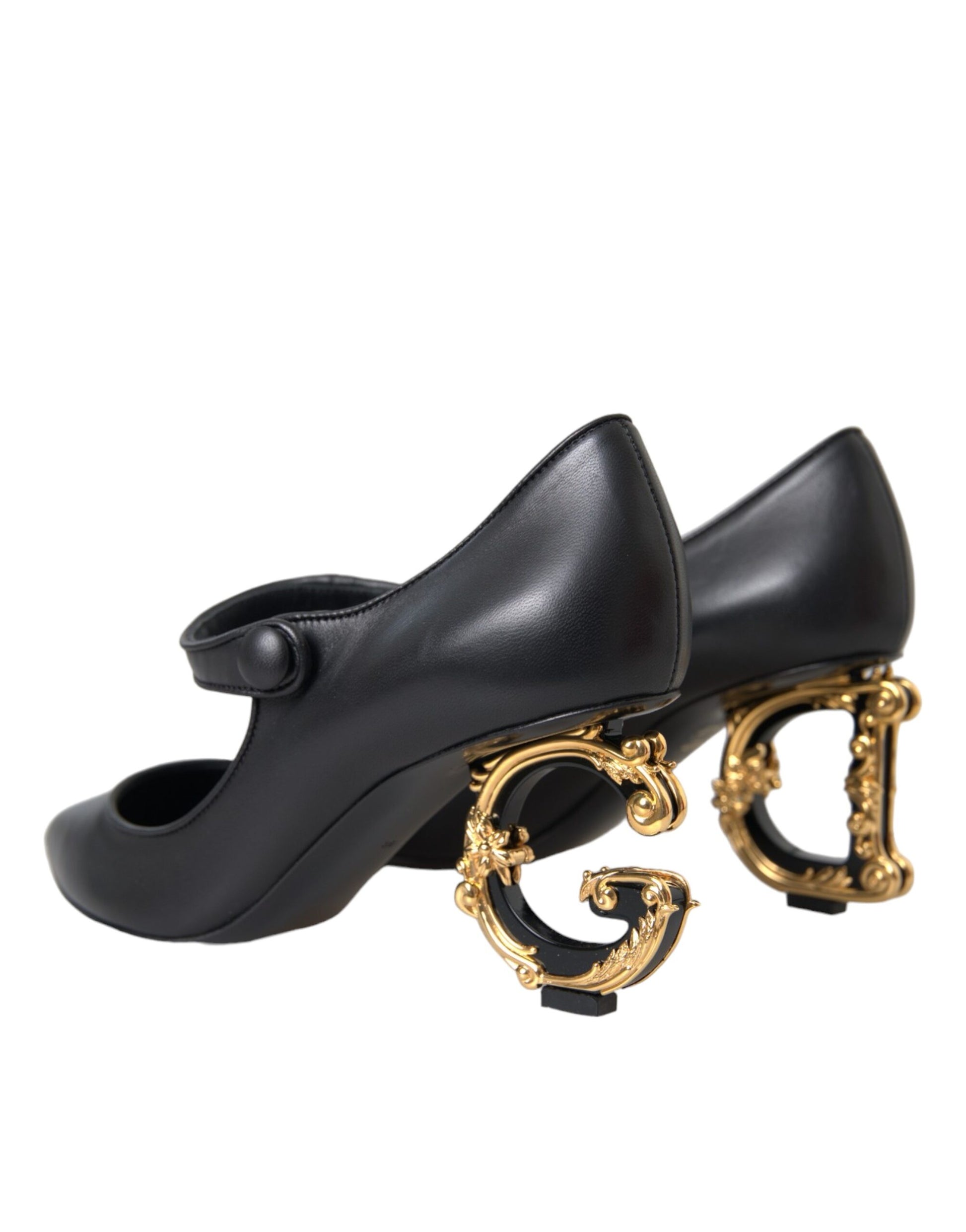 Black Leather Logo Heels Mary Janes Pumps Shoes-Dolce & Gabbana-LabelTerrace.com