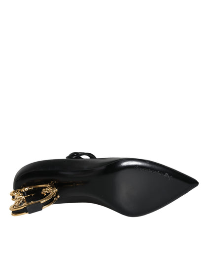 Black Leather Logo Heels Mary Janes Pumps Shoes-Dolce & Gabbana-LabelTerrace.com