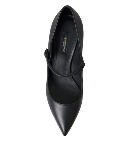 Black Leather Logo Heels Mary Janes Pumps Shoes-Dolce & Gabbana-LabelTerrace.com