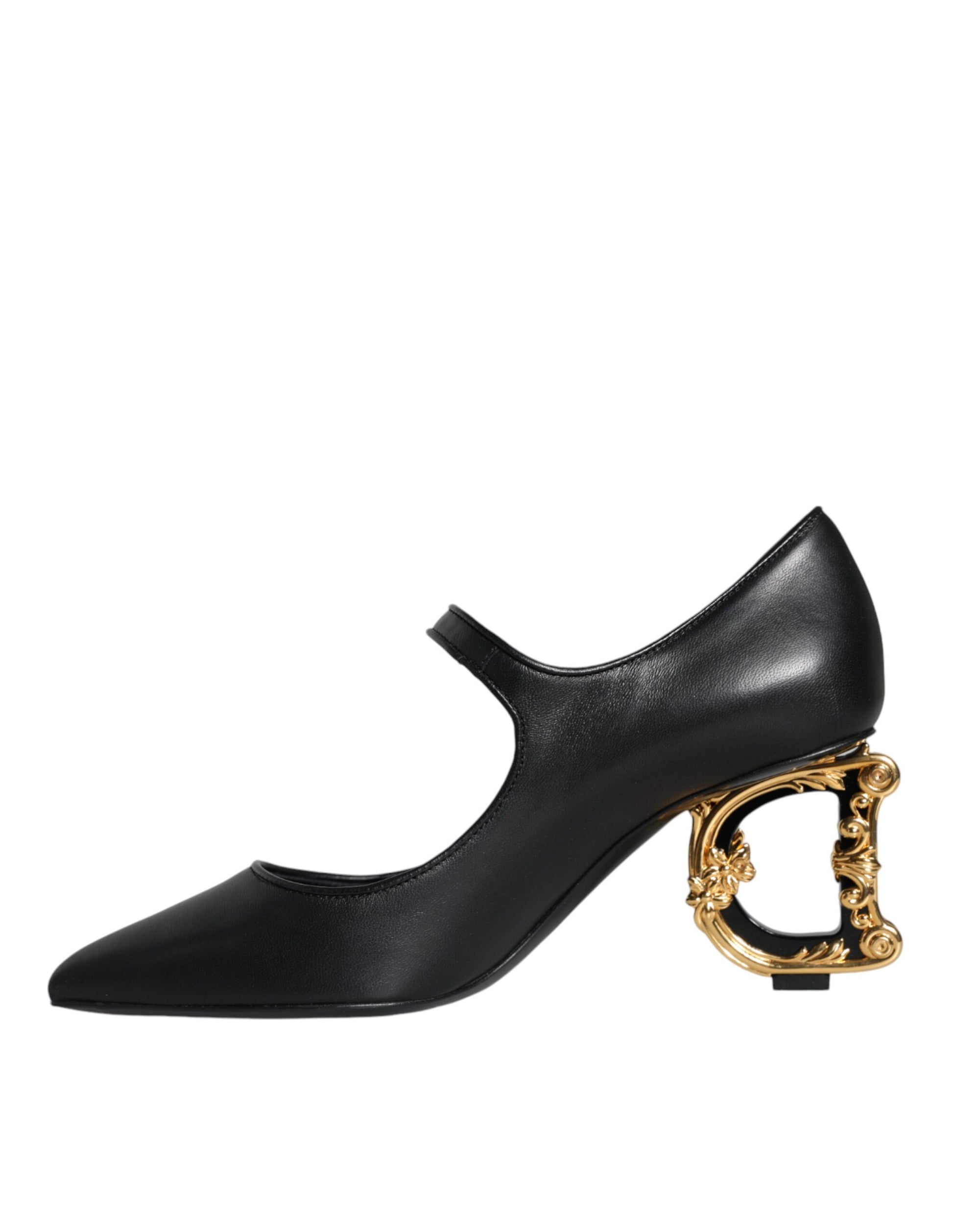 Black Leather Logo Heels Mary Janes Pumps Shoes-Dolce & Gabbana-LabelTerrace.com