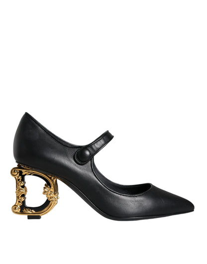 Black Leather Logo Heels Mary Janes Pumps Shoes-Dolce & Gabbana-LabelTerrace.com