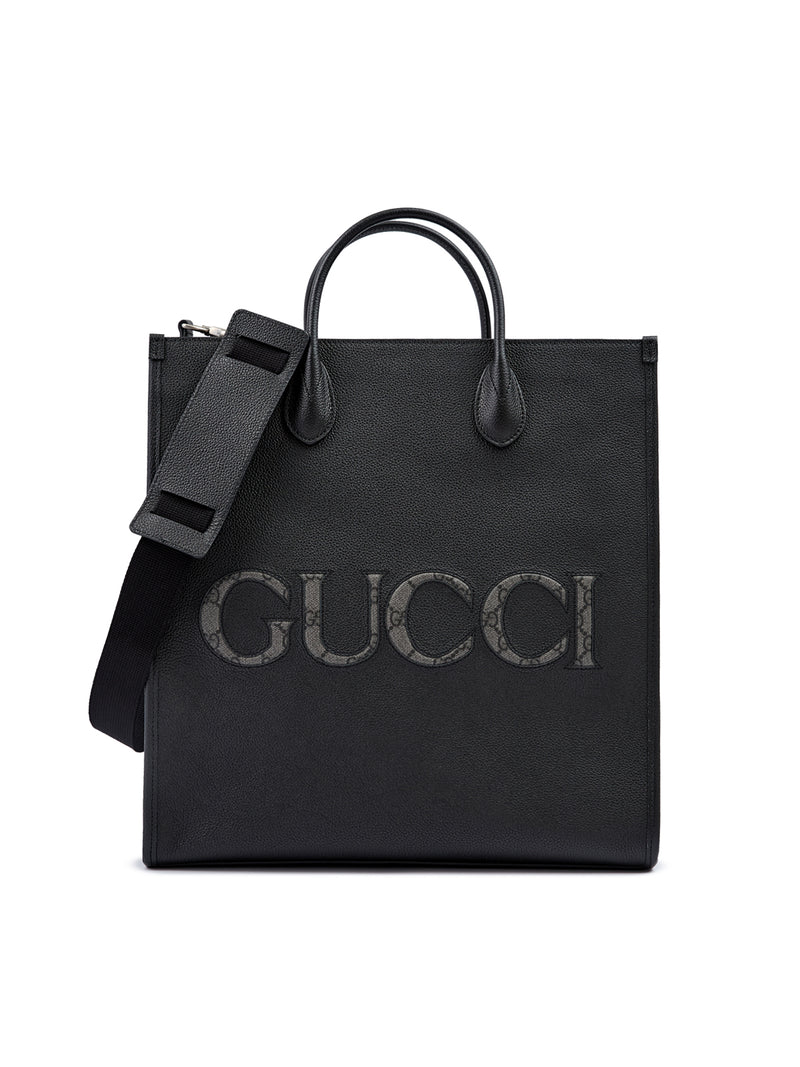 Black Leather Logo Medium Tote Bag-Gucci-LabelTerrace.com