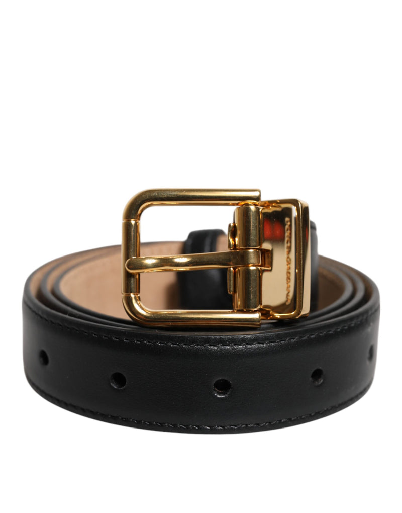 Black Leather Logo Metal Waist Buckle Belt-Dolce & Gabbana-LabelTerrace.com