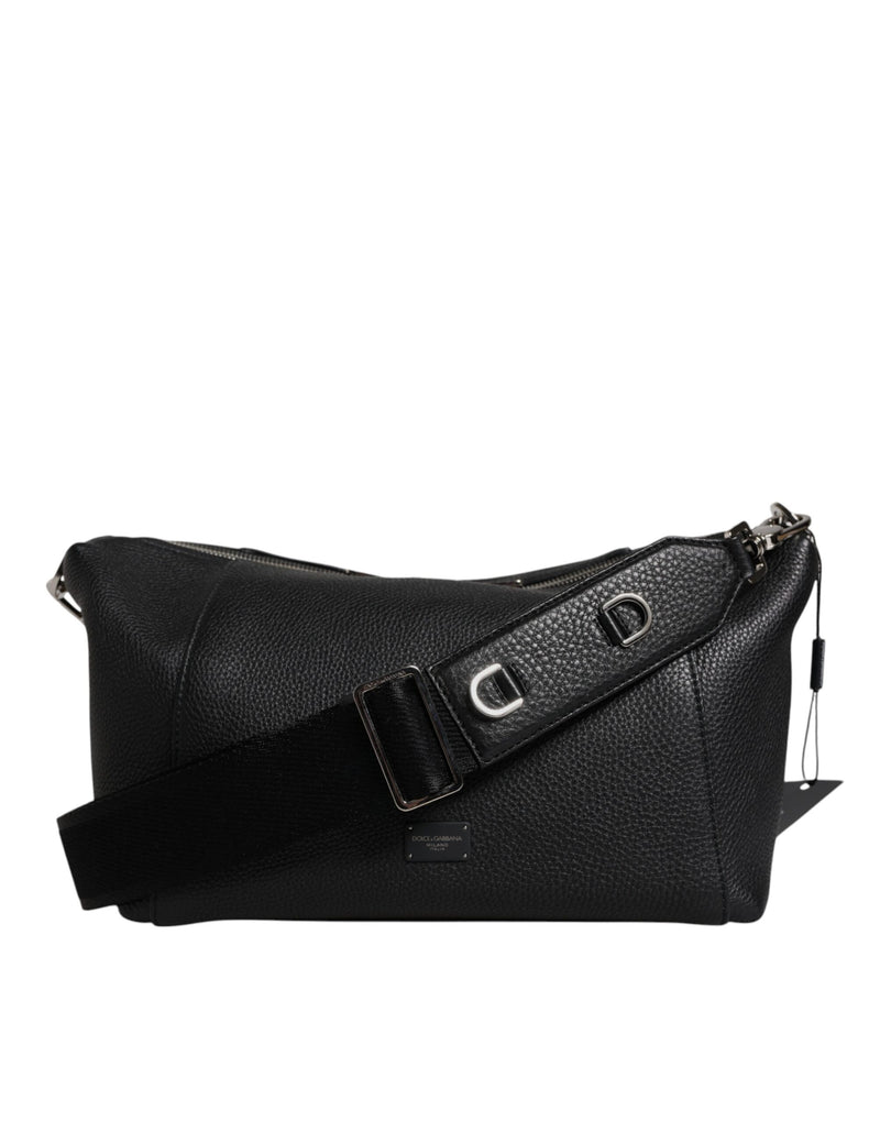 Black Leather Logo Plaque Shoulder Crossbody Bag-Dolce & Gabbana-LabelTerrace.com