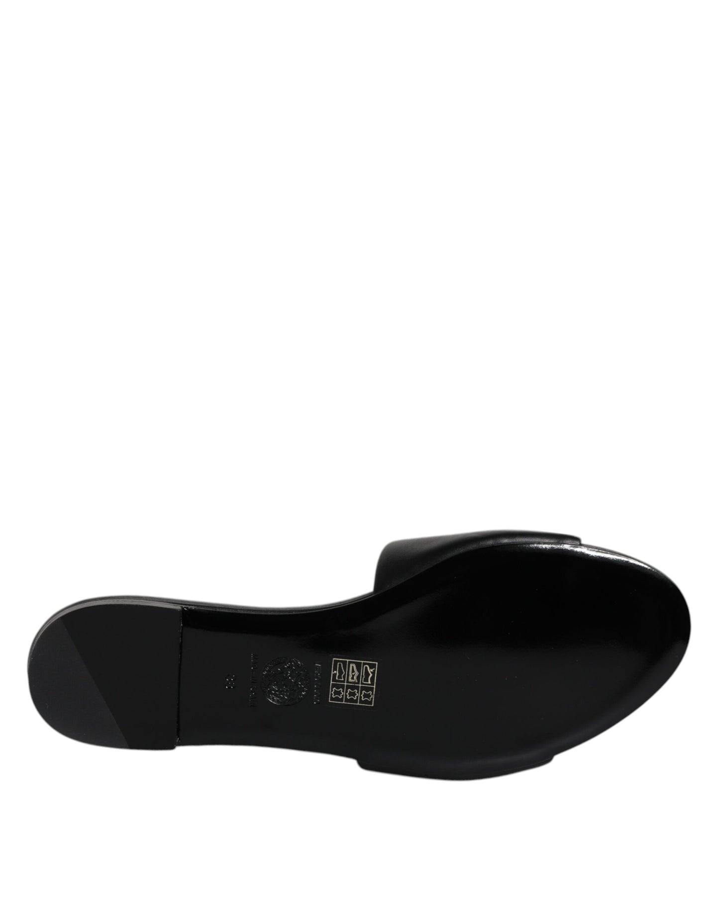 Black Leather Logo Plaque Slip On Slides Flats Shoes-Versace-LabelTerrace.com
