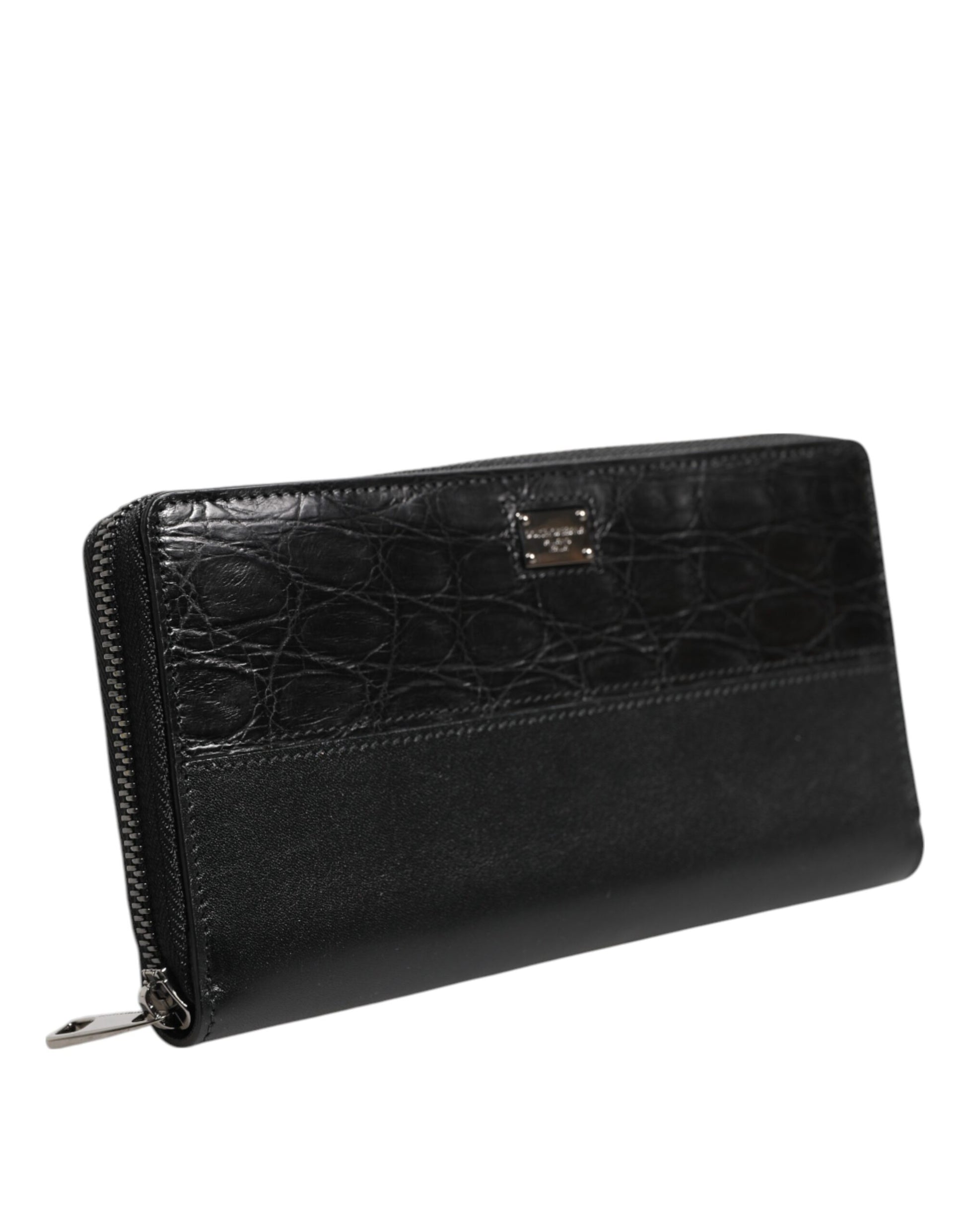 Black Leather Logo Plaque Zip Around Continental Wallet-Dolce & Gabbana-LabelTerrace.com