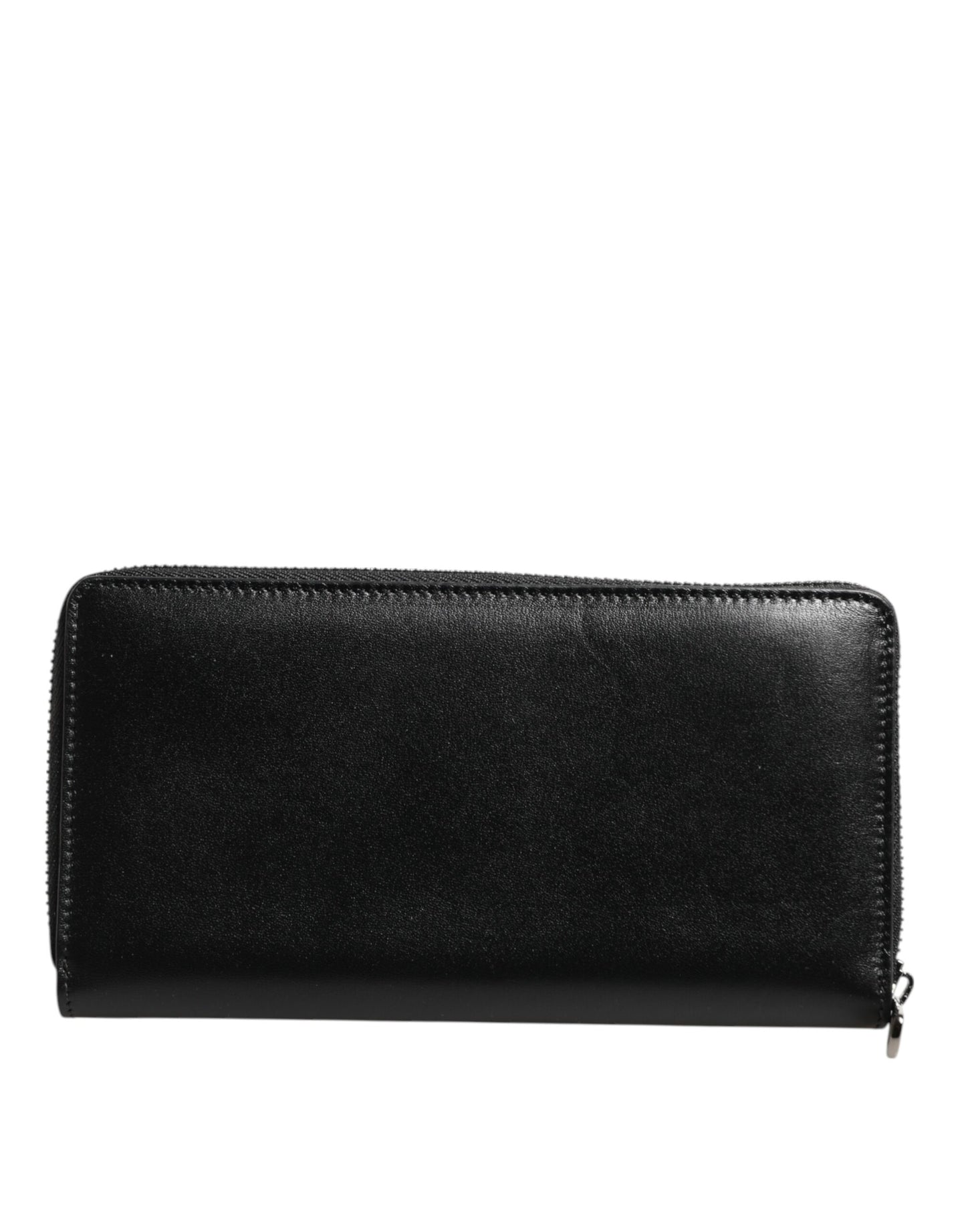 Black Leather Logo Plaque Zip Around Continental Wallet-Dolce & Gabbana-LabelTerrace.com