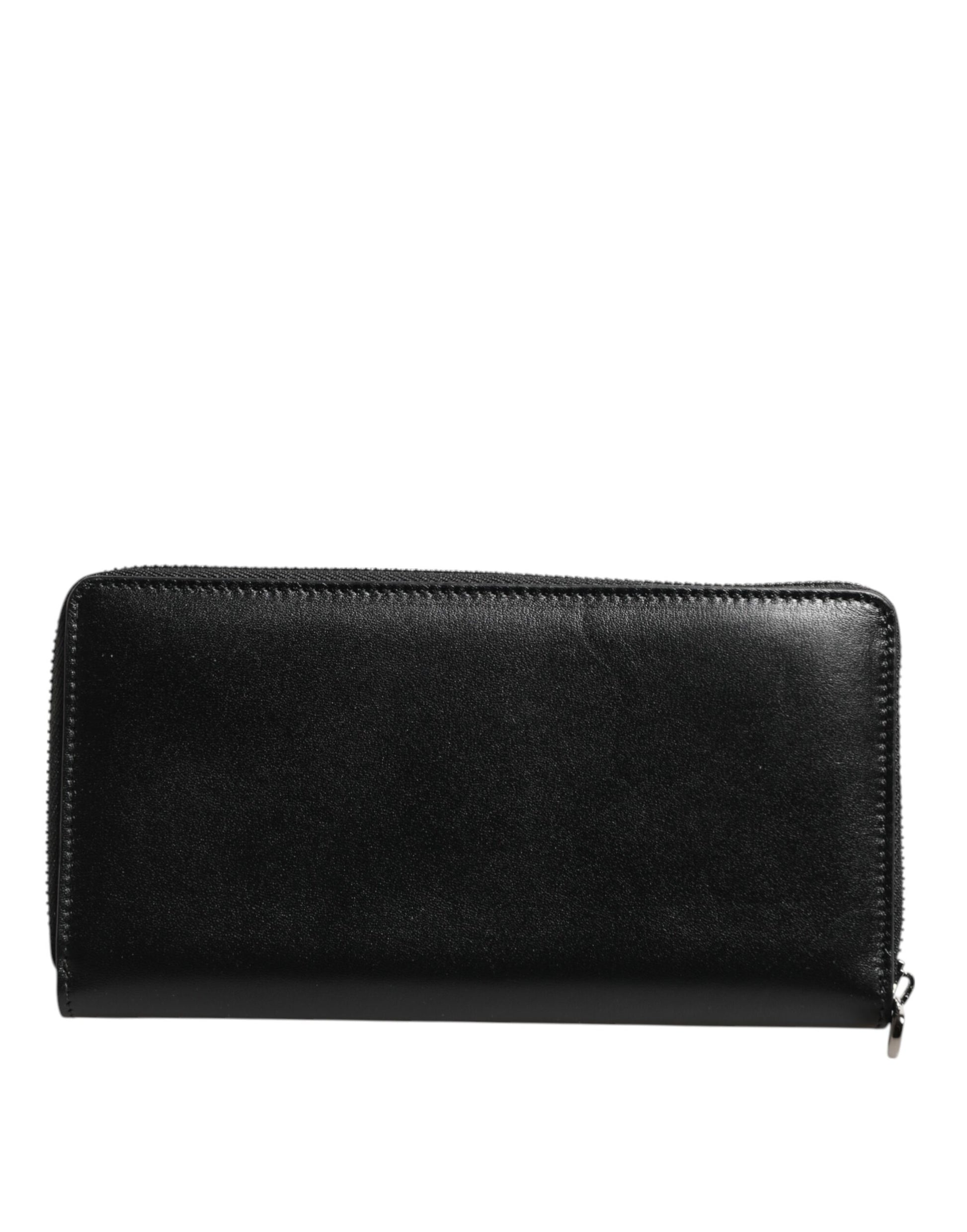 Black Leather Logo Plaque Zip Around Continental Wallet-Dolce & Gabbana-LabelTerrace.com