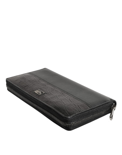 Black Leather Logo Plaque Zip Around Continental Wallet-Dolce & Gabbana-LabelTerrace.com