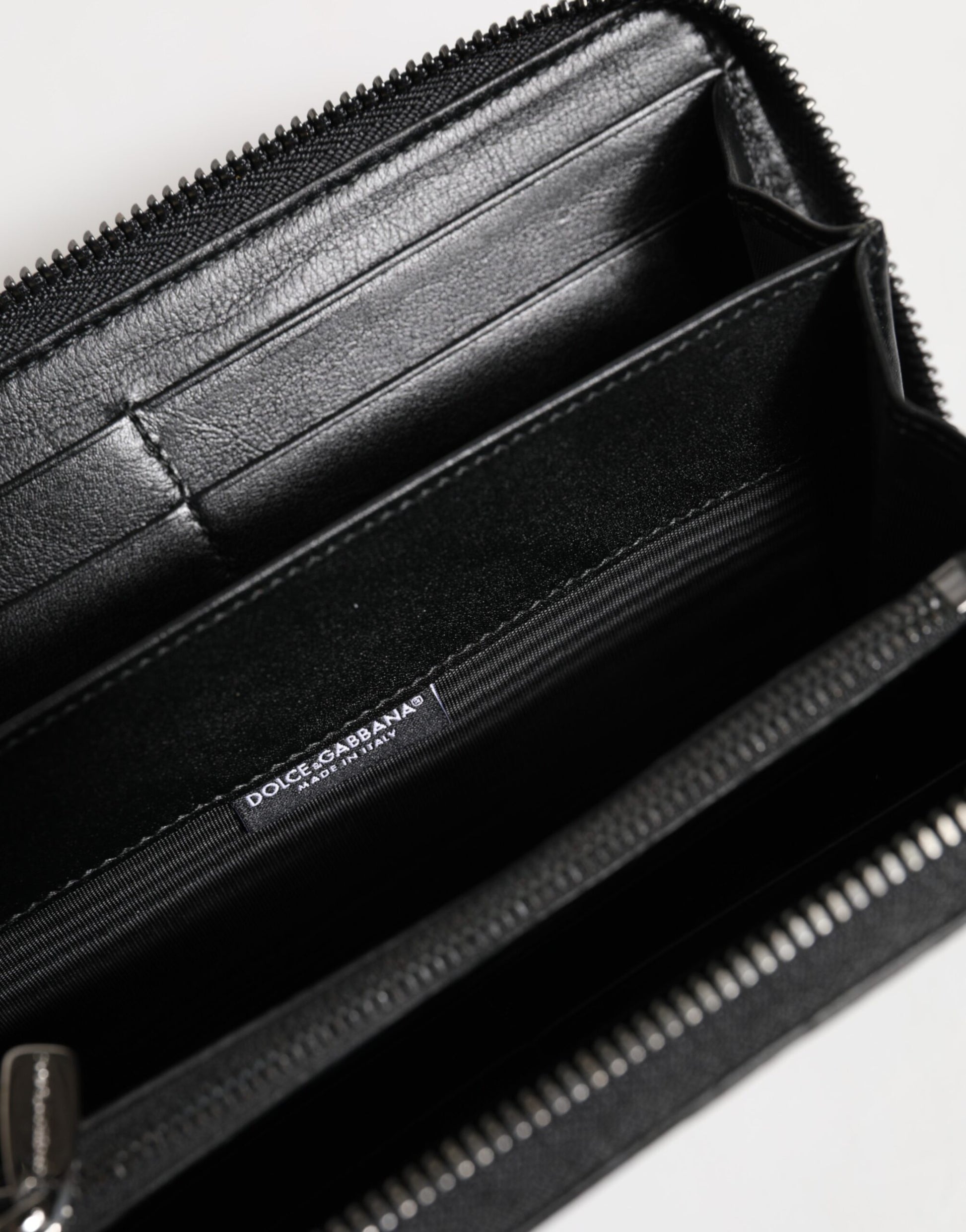 Black Leather Logo Plaque Zip Around Continental Wallet-Dolce & Gabbana-LabelTerrace.com