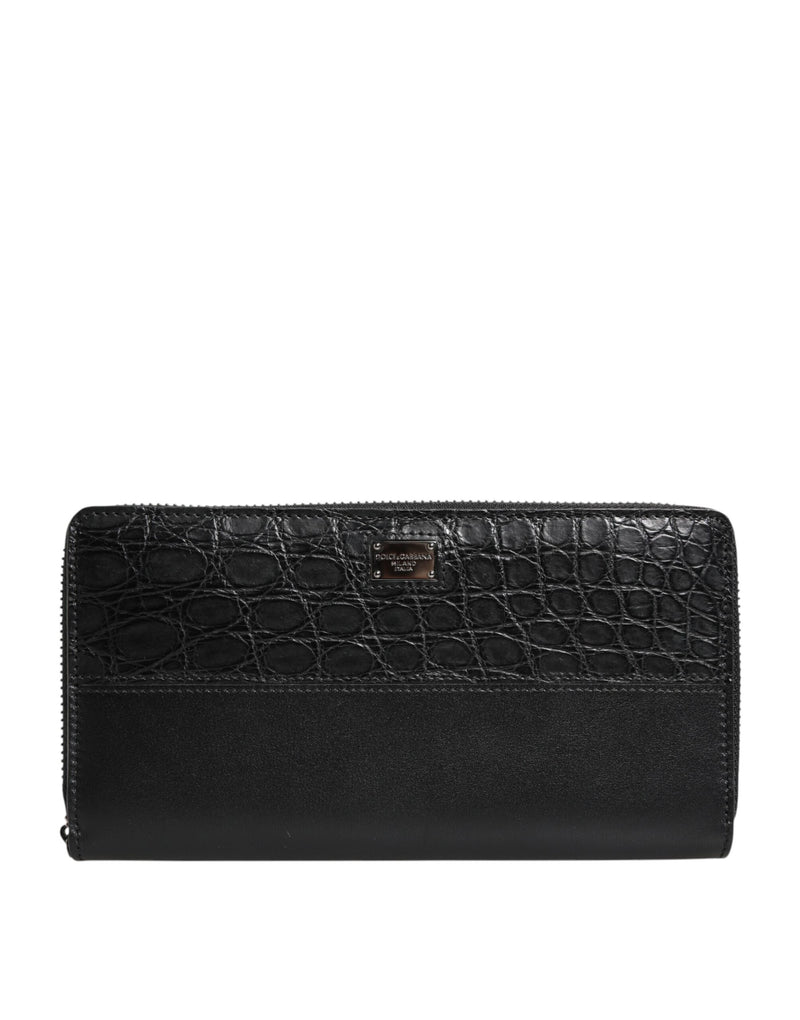 Black Leather Logo Plaque Zip Around Continental Wallet-Dolce & Gabbana-LabelTerrace.com