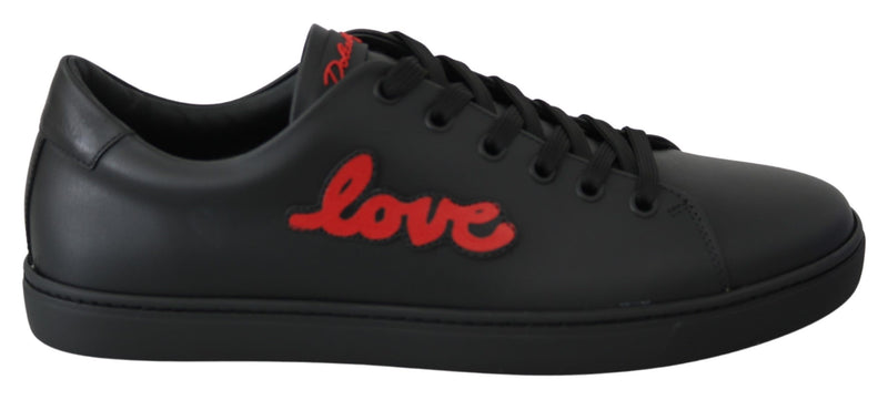 Black Leather Love Heart Sneakers Womens Shoes-Dolce & Gabbana-LabelTerrace.com