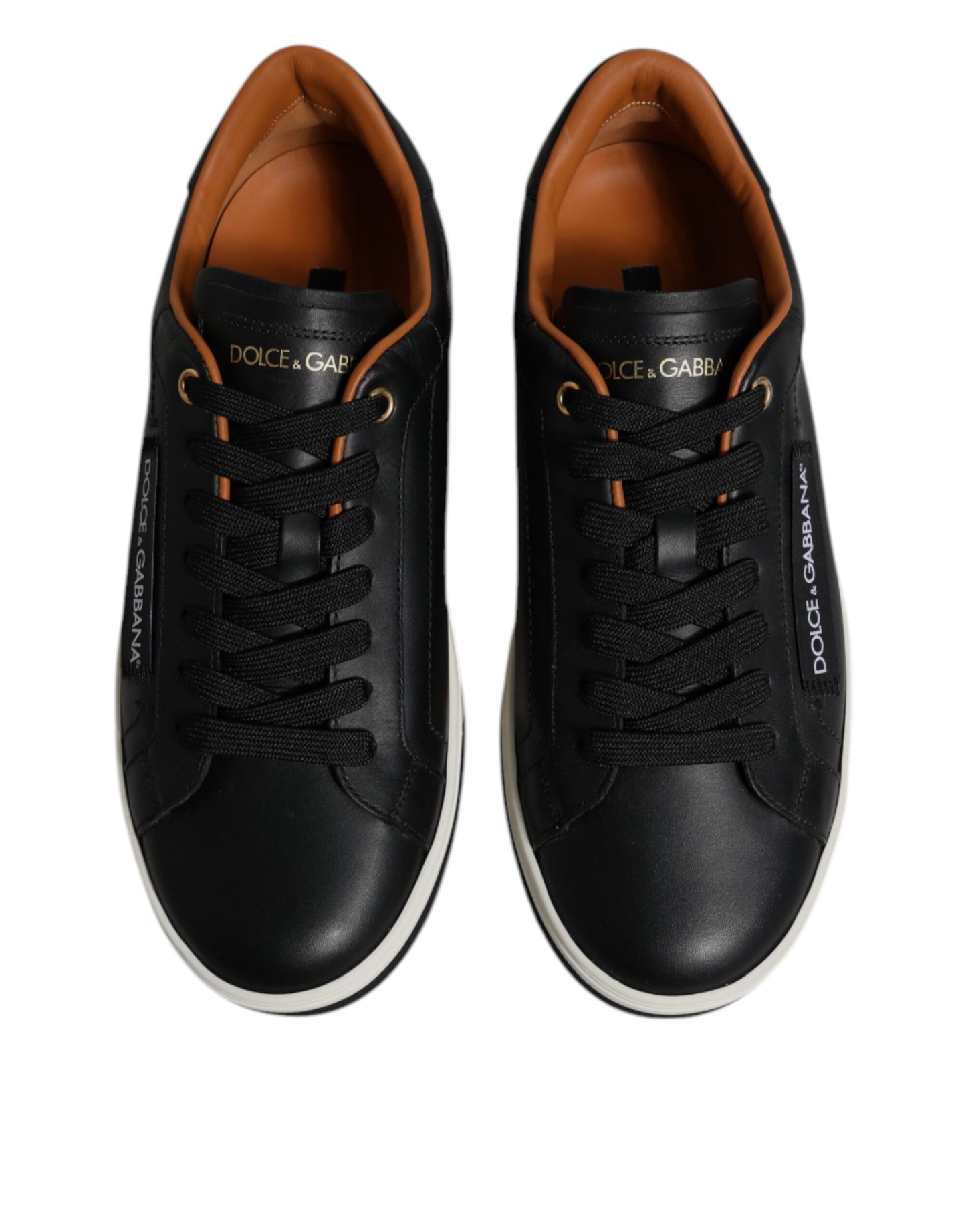 Black Leather Low Top Men Sneakers Shoes-Dolce & Gabbana-LabelTerrace.com