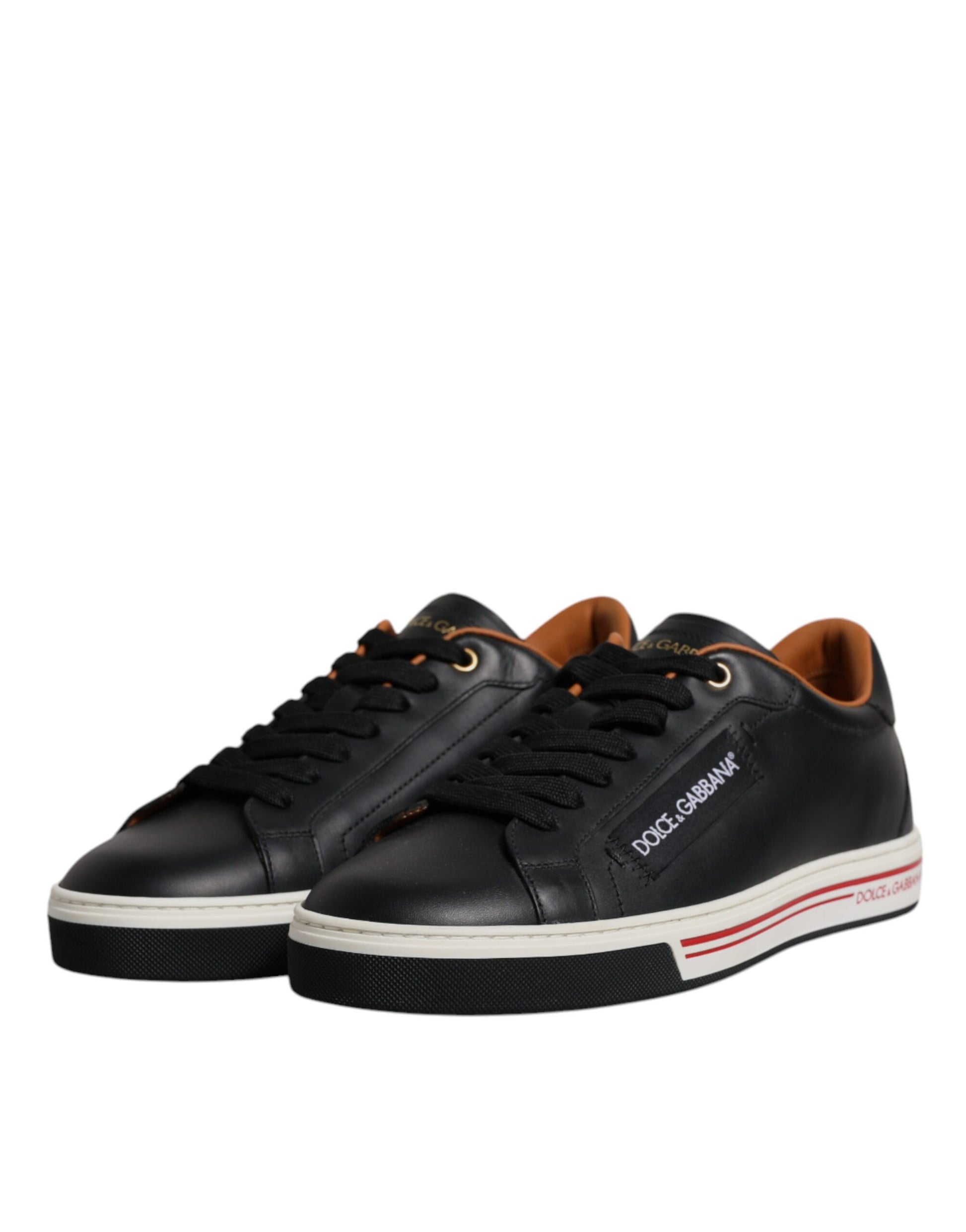Black Leather Low Top Men Sneakers Shoes-Dolce & Gabbana-LabelTerrace.com