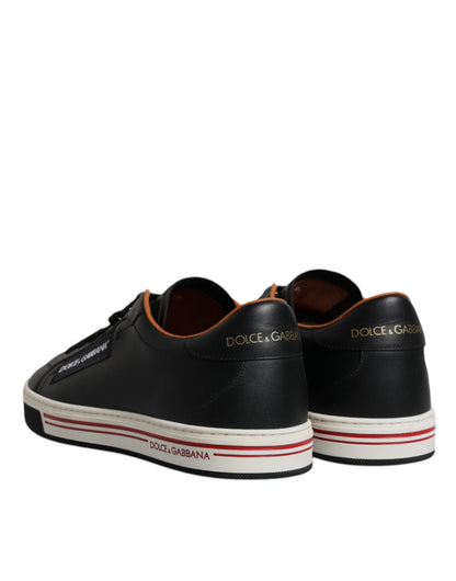 Black Leather Low Top Men Sneakers Shoes-Dolce & Gabbana-LabelTerrace.com