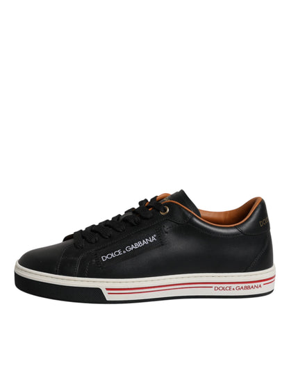 Black Leather Low Top Men Sneakers Shoes-Dolce & Gabbana-LabelTerrace.com