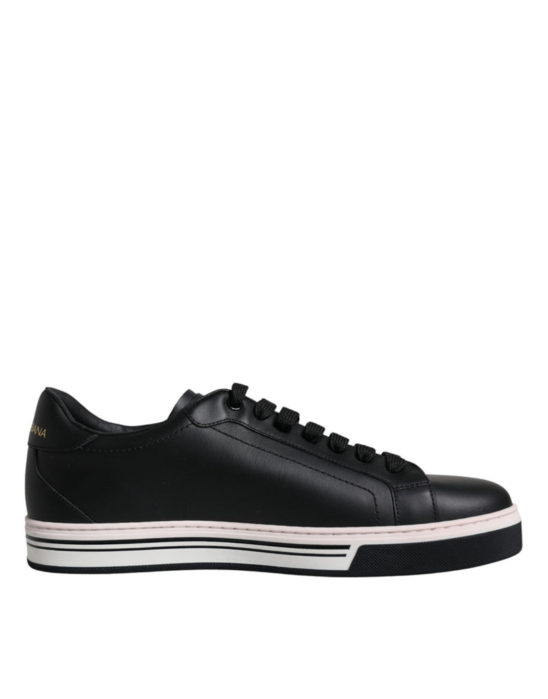 Black Leather Low Top Men Sneakers Shoes-Dolce & Gabbana-LabelTerrace.com