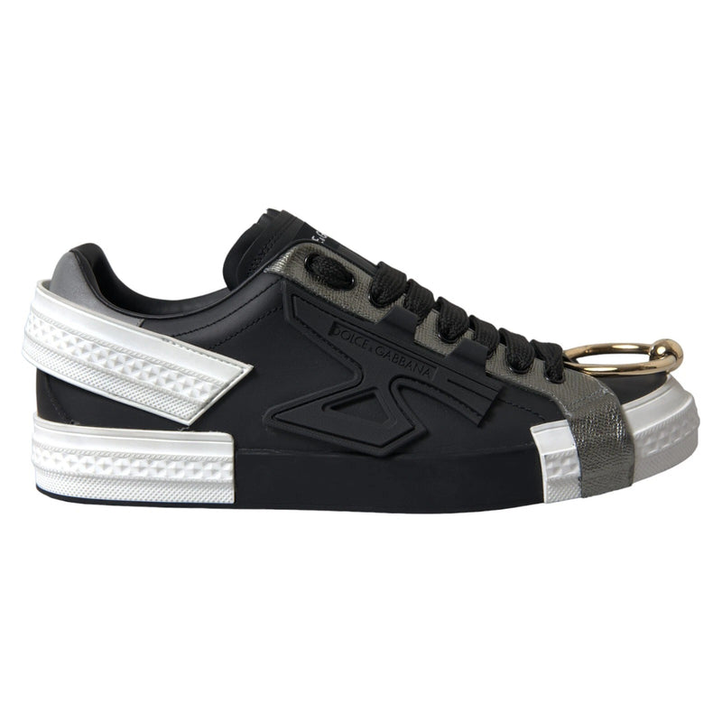 Black Leather Low Top Sneakers Portofino Shoes-Dolce & Gabbana-LabelTerrace.com
