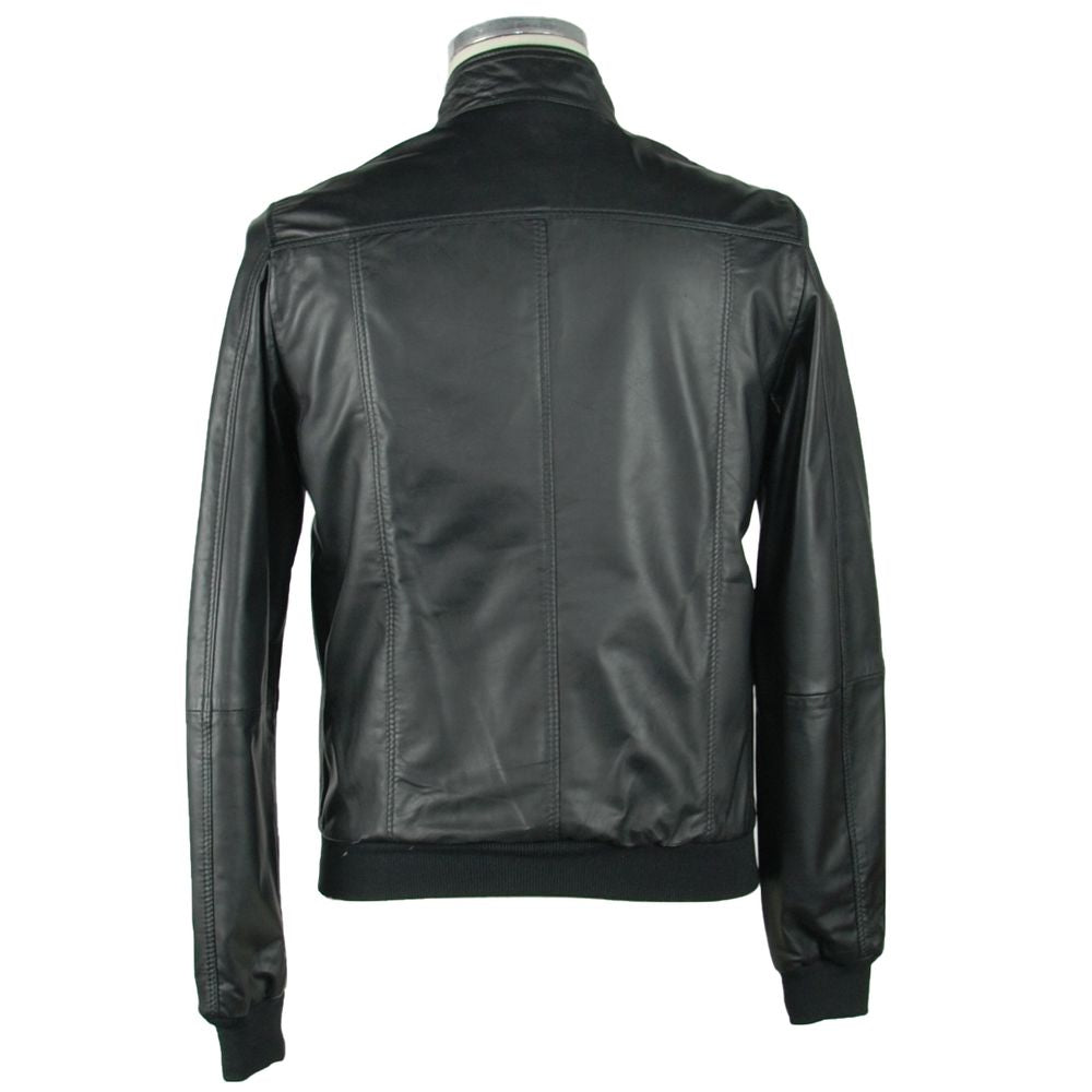 Black Leather Men's Jacket-Emilio Romanelli-LabelTerrace.com