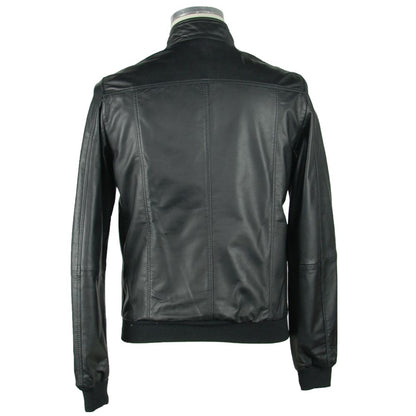 Black Leather Men's Jacket-Emilio Romanelli-LabelTerrace.com