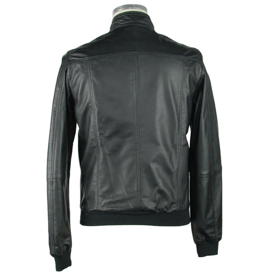 Black Leather Men's Jacket-Emilio Romanelli-LabelTerrace.com