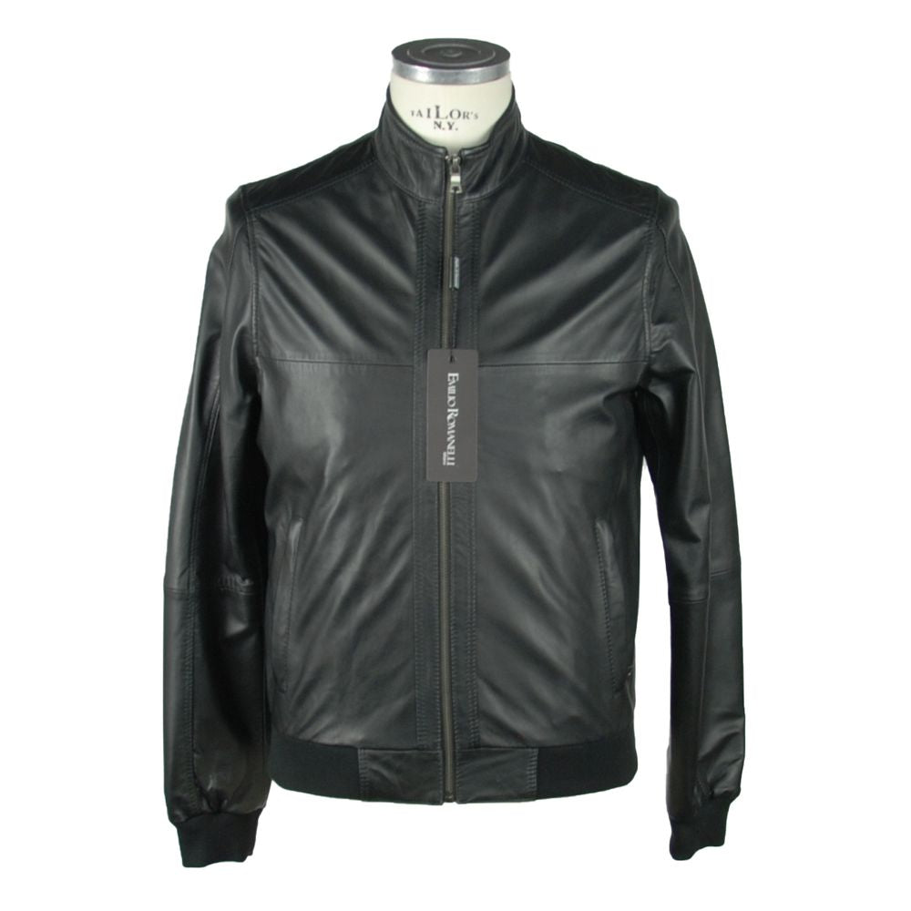 Black Leather Men's Jacket-Emilio Romanelli-LabelTerrace.com