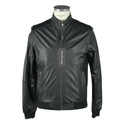 Black Leather Men's Jacket-Emilio Romanelli-LabelTerrace.com