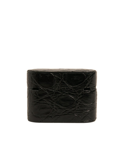 Black Leather Metal Logo Plaque Holder Airpods Case-Dolce & Gabbana-LabelTerrace.com