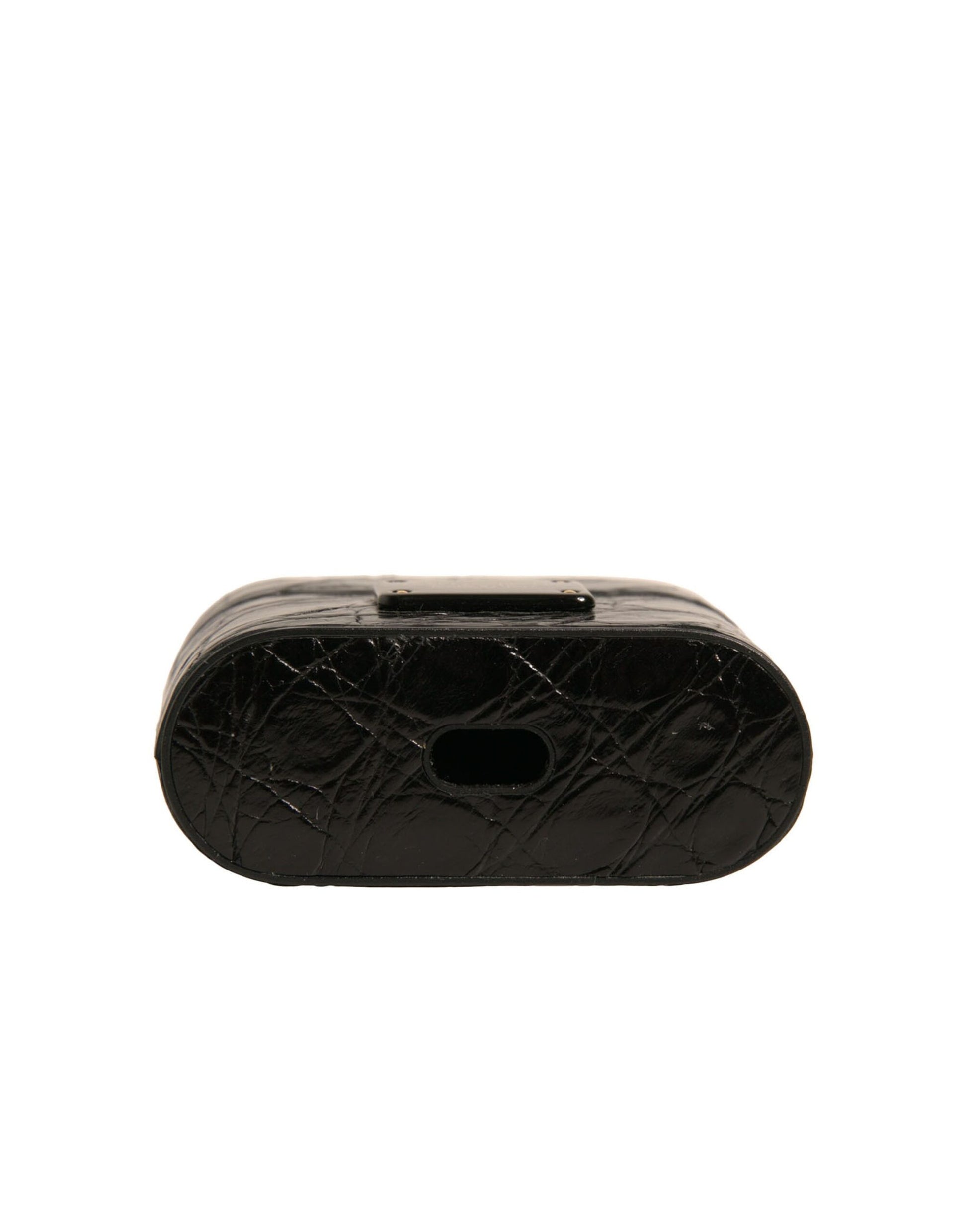 Black Leather Metal Logo Plaque Holder Airpods Case-Dolce & Gabbana-LabelTerrace.com