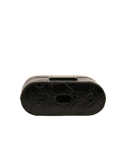 Black Leather Metal Logo Plaque Holder Airpods Case-Dolce & Gabbana-LabelTerrace.com