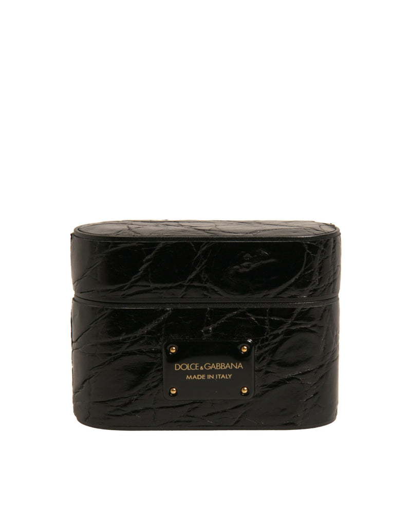 Black Leather Metal Logo Plaque Holder Airpods Case-Dolce & Gabbana-LabelTerrace.com