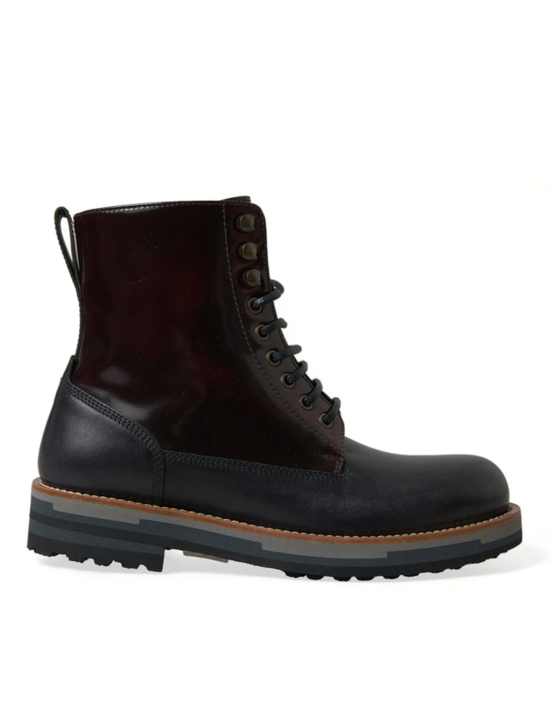 Black Leather Military Combat Boots Shoes-Dolce & Gabbana-LabelTerrace.com