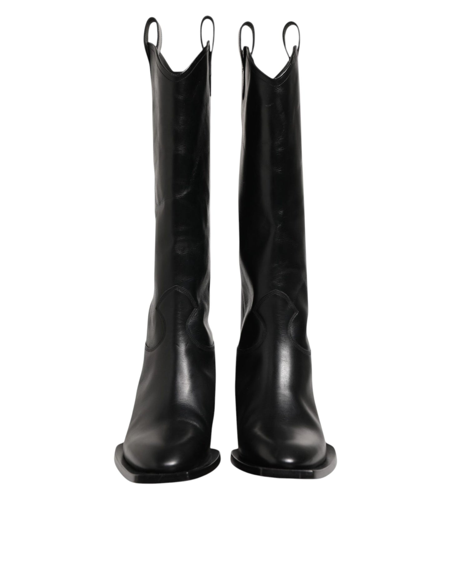 Black Leather Over The Calf Biker Boots Shoes