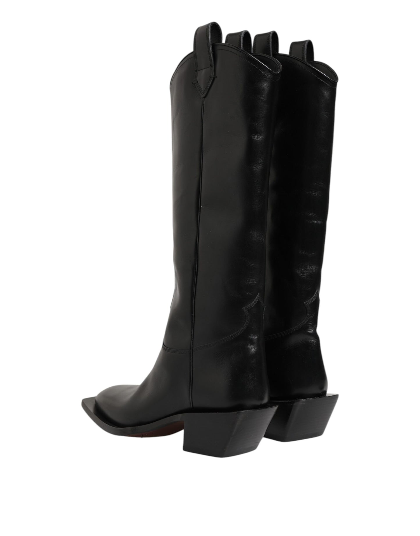 Black Leather Over The Calf Biker Boots Shoes