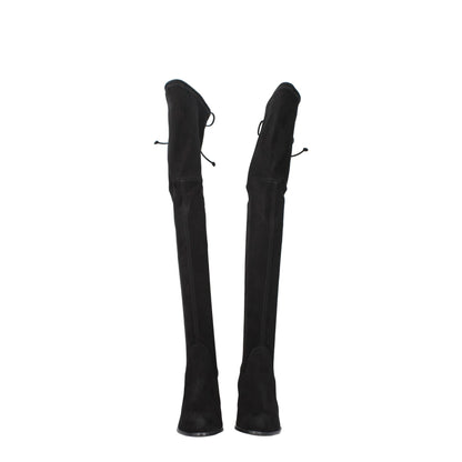 Black Leather Over The Knee-Stuart Weitzman-LabelTerrace.com