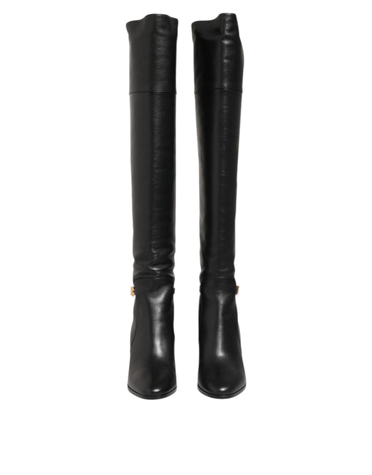 Black Leather Over-The-Knee DG Boots Shoes