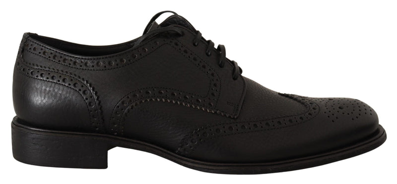 Black Leather Oxford Wingtip Formal Dress Shoes-Dolce & Gabbana-LabelTerrace.com
