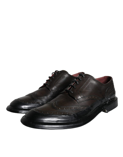 Black Leather Oxford Wingtip Formal Men Shoes-Dolce & Gabbana-LabelTerrace.com