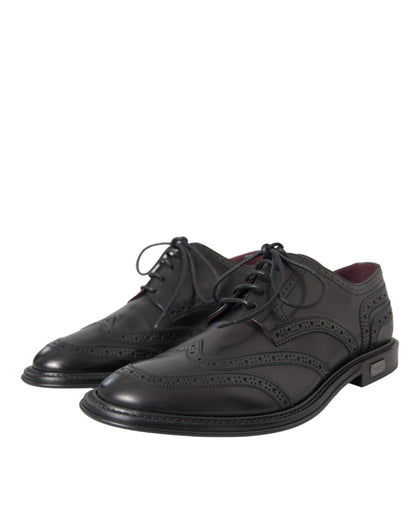 Black Leather Oxford Wingtip Formal Men Shoes-Dolce & Gabbana-LabelTerrace.com