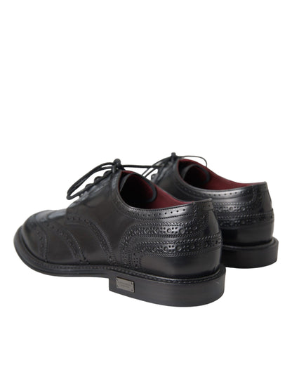 Black Leather Oxford Wingtip Formal Men Shoes-Dolce & Gabbana-LabelTerrace.com