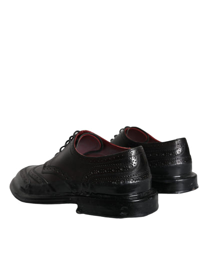 Black Leather Oxford Wingtip Formal Men Shoes-Dolce & Gabbana-LabelTerrace.com