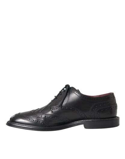 Black Leather Oxford Wingtip Formal Men Shoes-Dolce & Gabbana-LabelTerrace.com