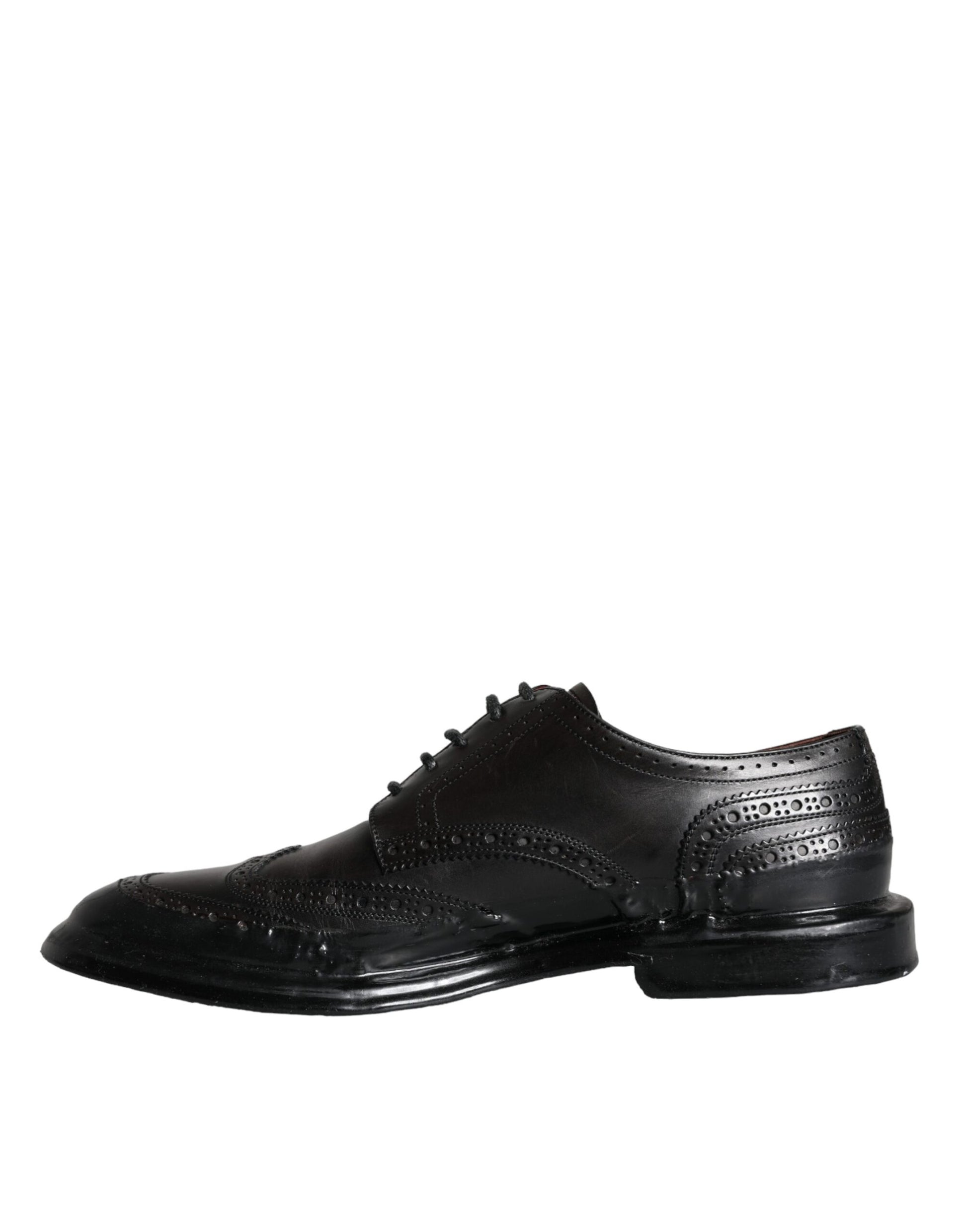 Black Leather Oxford Wingtip Formal Men Shoes-Dolce & Gabbana-LabelTerrace.com