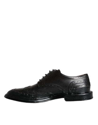 Black Leather Oxford Wingtip Formal Men Shoes-Dolce & Gabbana-LabelTerrace.com