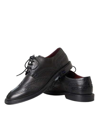 Black Leather Oxford Wingtip Formal Men Shoes-Dolce & Gabbana-LabelTerrace.com