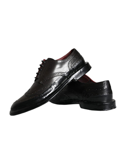 Black Leather Oxford Wingtip Formal Men Shoes-Dolce & Gabbana-LabelTerrace.com