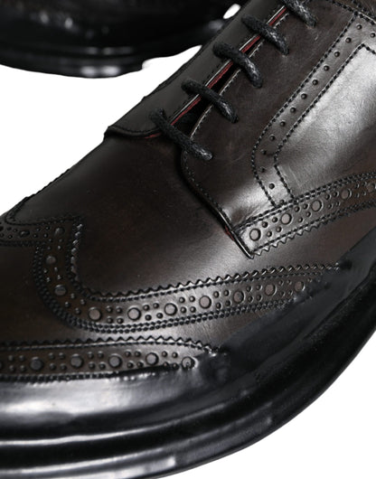 Black Leather Oxford Wingtip Formal Men Shoes-Dolce & Gabbana-LabelTerrace.com