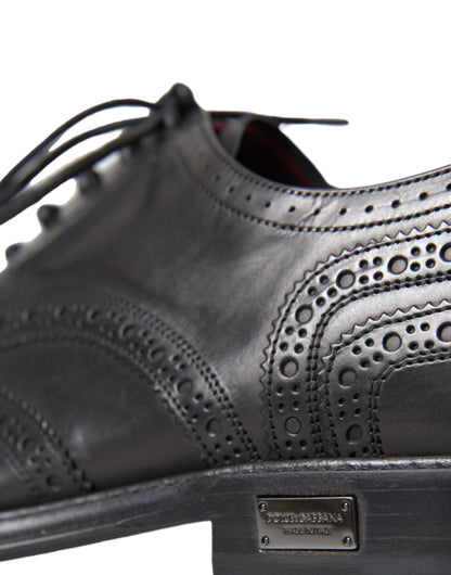 Black Leather Oxford Wingtip Formal Men Shoes-Dolce & Gabbana-LabelTerrace.com